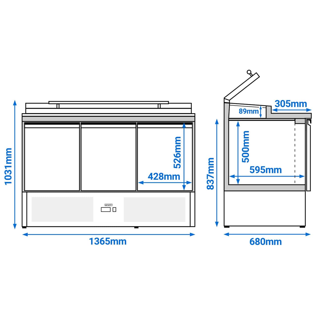 Saladette PREMIUM - 1365mm - für 7x GN 1/3 - Glasdeckel - 3 Glastüren