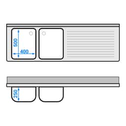 Spülschrank - 1800x600mm - mit 3 Schubladen & 2 Becken links