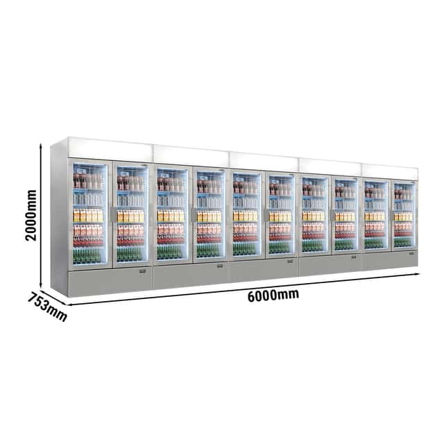 (5 Stück) Getränkekühlschrank - 6000 Liter - rahmenloses Design - 10 Glastüren & Werbedisplay