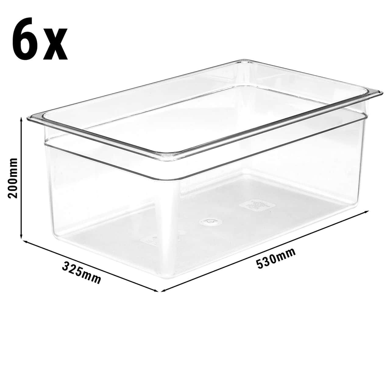 (6 Stück) CAMBRO | CAMWEAR® -  Polycarbonat GN-Behälter 1/1 - Clear - Tiefe 200 mm