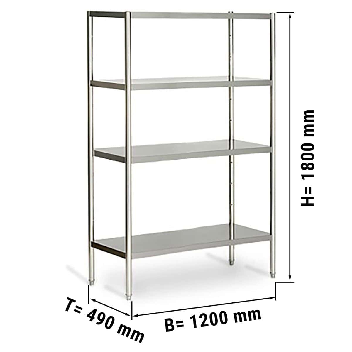 Nerezový regál ECO - 1,2 x 0,5 m - se 4 policemi (NASTAVITELNÉ)