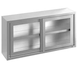 Stainless steel wall cabinet - 2000x400mm - with sliding glass door - 800mm high