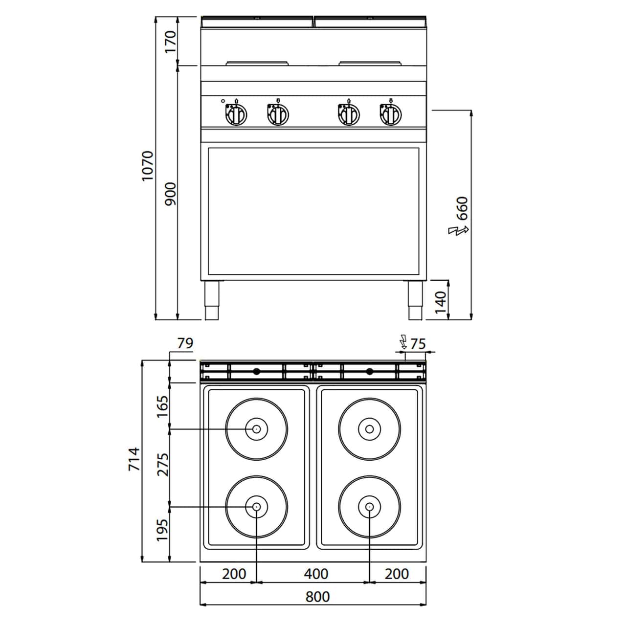 Elektroherd - 10,4 kW - 4 Platten Rund