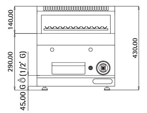 Gas Lavasteingrill - 5,5 kW - Grillrost neigbar - inkl. Unterbau mit 1 Tür