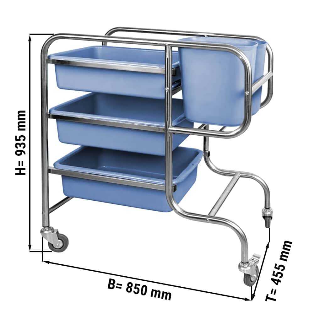 Reinigungswagen - mit 3 Abstellflächen & 2 Eimern