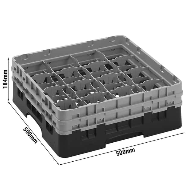 CAMBRO | CAMRACK® - Gläserspülkorb 1/1 - 16 Fächer - mit 2 Extender - 500x500mm - Schwarz