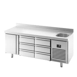 Refrigerated counter Premium PLUS- 1960x700mm - with 1 sink, 1 door, 6 drawers & backsplash