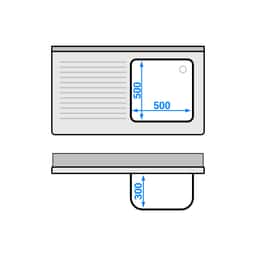 Spültisch PREMIUM - 1200x700mm - mit Grundboden & 1 Becken rechts