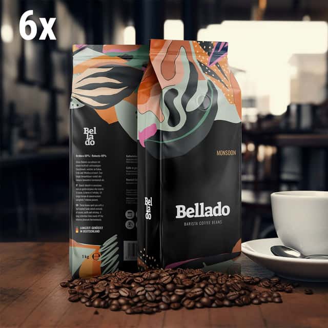 BELLADO | Kaffeebohnen "Monsoon" - 6x 1kg - 60% Arabica & 40% Robusta