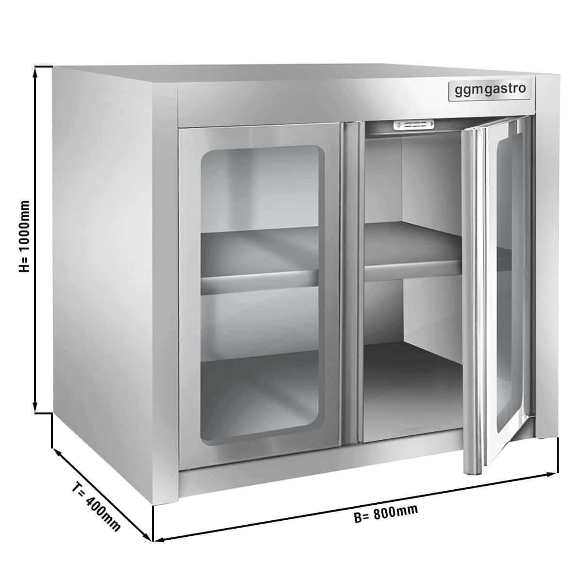 Edelstahl Wandhängeschrank - 800x400mm - mit Glasflügeltür - 1000mm hoch