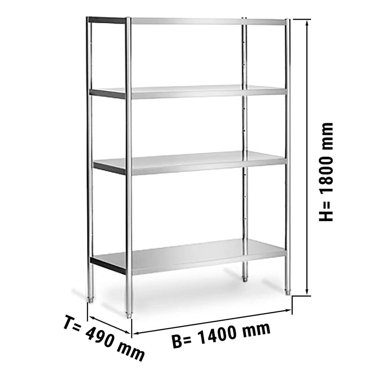 Edelstahlregal PREMIUM - 1400x490mm - mit 4 Ablagen (VERSTELLBAR)