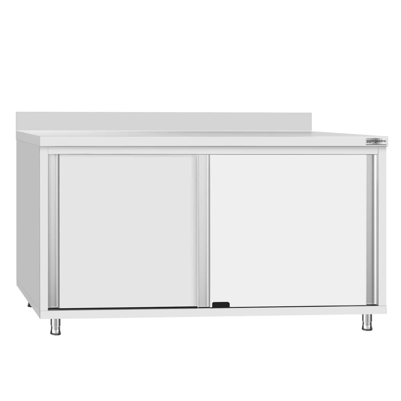 Stainless steel work cabinet ECO - 1600x600mm - with sliding door and backsplash