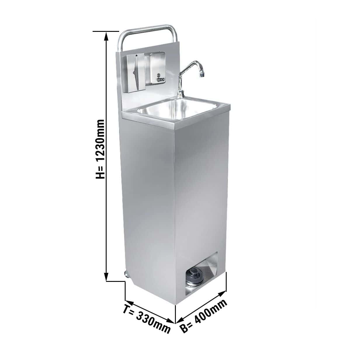 Mobiles Handwaschbecken - Edelstahl - mit Mischbatterie, Seifen- & Papierhandtuchspender