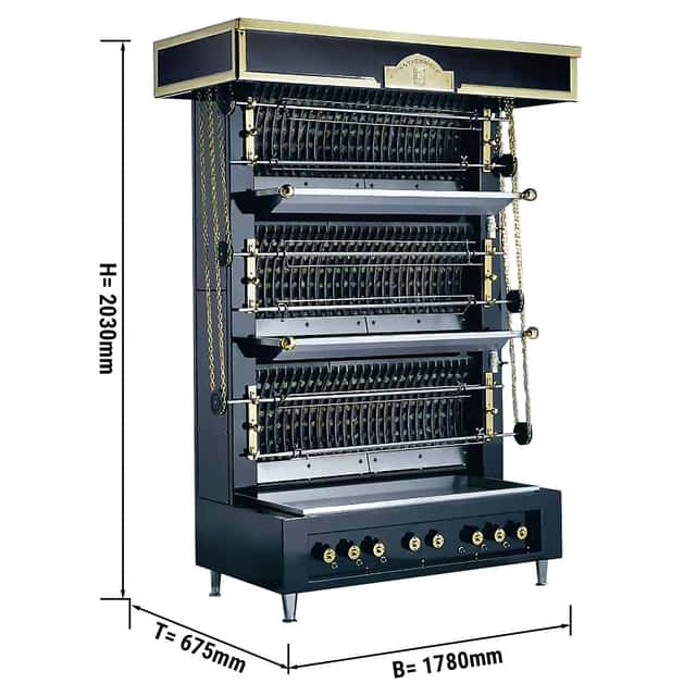 UBERT | Flammenwandgrill - 60kW - mit 6 Spießen für bis zu 66 Hähnchen