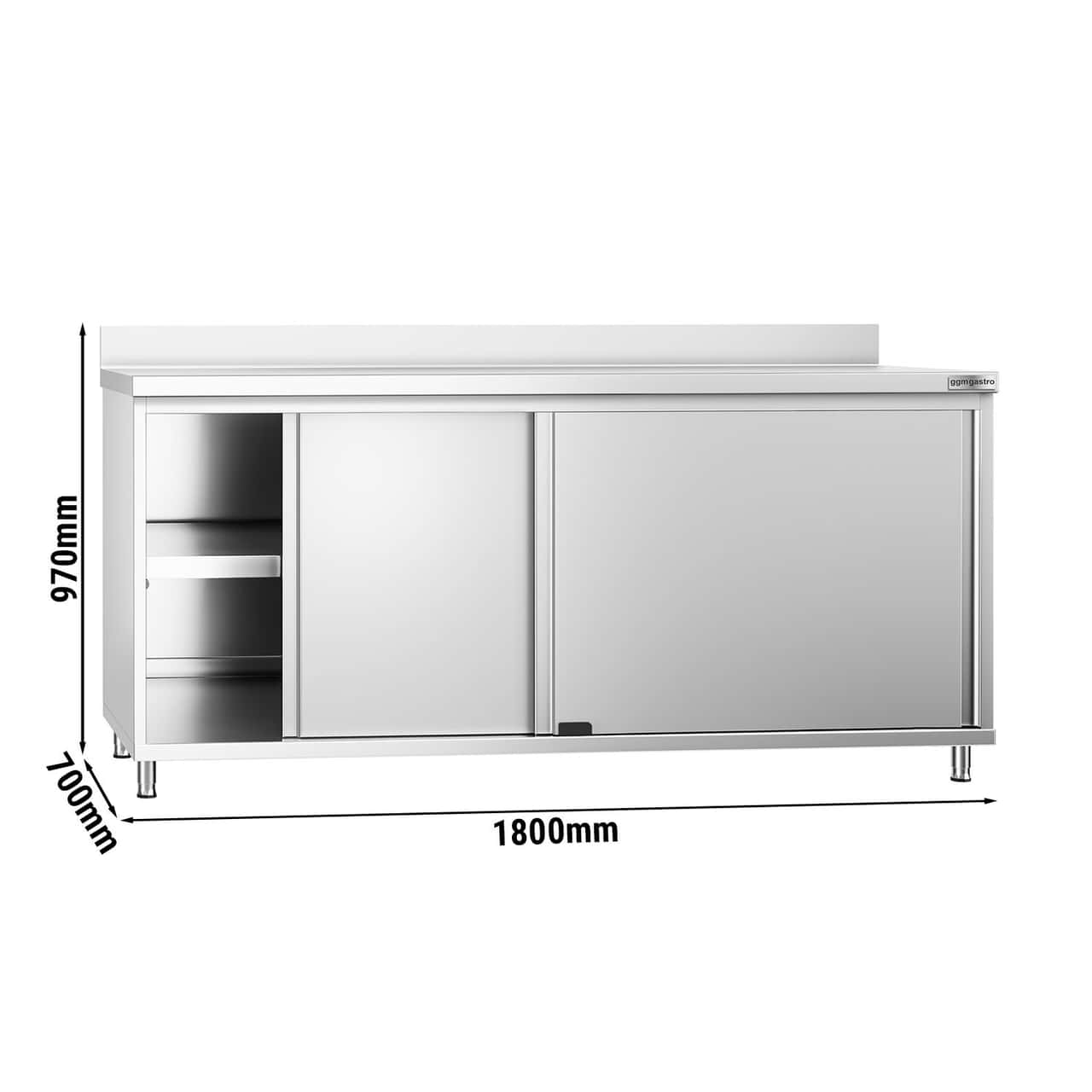 Edelstahl Arbeitsschrank PREMIUM - 1800x700mm - mit Schiebetür & Aufkantung