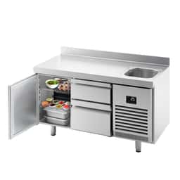 Refrigerated counter Premium PLUS- 1468x600mm - 1 sink, 1 door, 2 drawers & backsplash