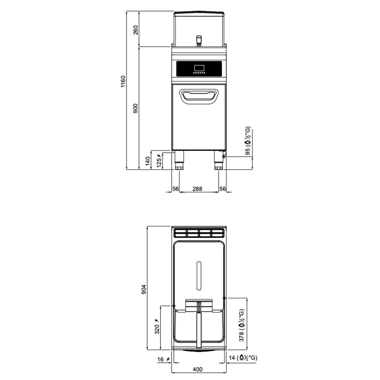 Plynová fritéza - 20L - 17,5 kW - s filtrací oleje