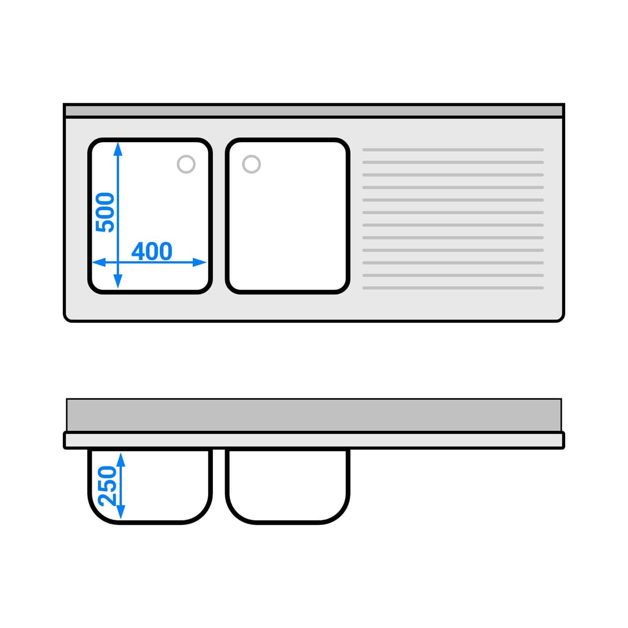 Spülschrank ECO - 1600x700mm - mit 2 Becken links