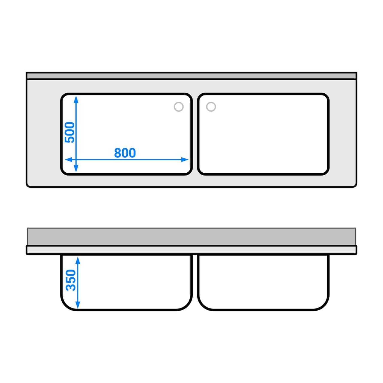 Topfspülschrank - 2000x700mm - mit 2 Becken