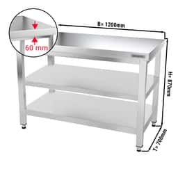 Edelstahl Arbeitstisch PREMIUM - 1200x700mm - mit Grundboden & Zwischenboden