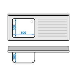 Spültisch PREMIUM - 1600x700mm - mit Grundboden & 1 Becken links