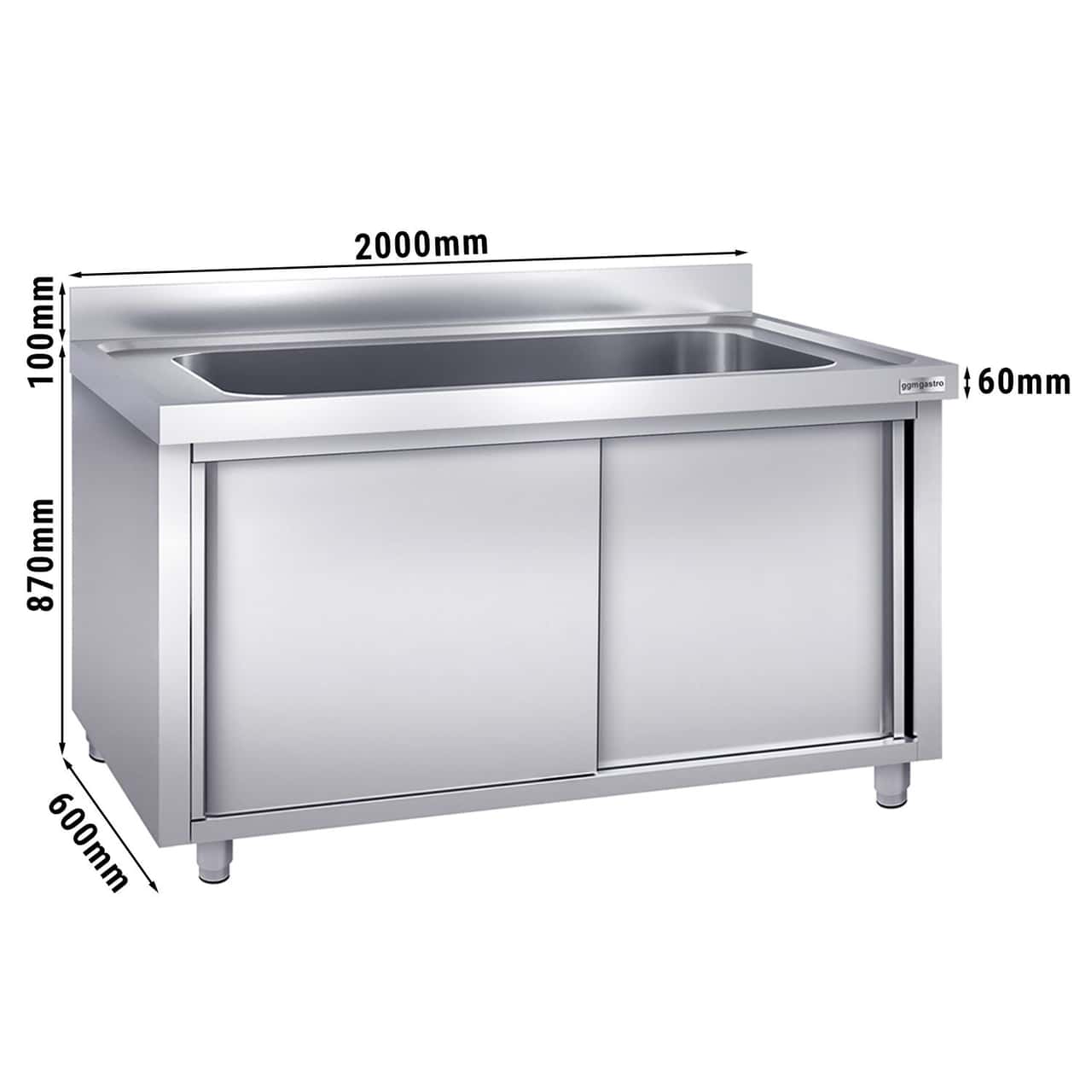 Topfspülschrank - 2000x600mm - mit 1 Becken