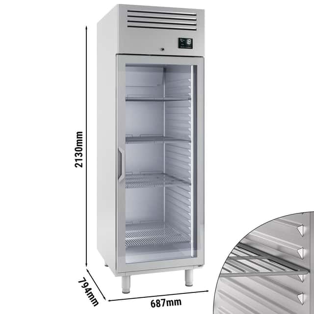 Kühlschrank Edelstahl PREMIUM PLUS - GN 2/1 - 560 Liter - mit 1 Glastür