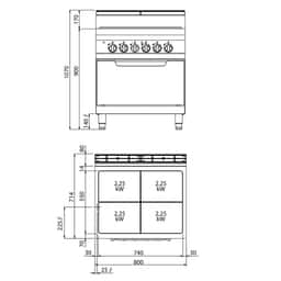 Sporák s varnou deskou 9 kW + statická elektrická trouba 7,5 kW