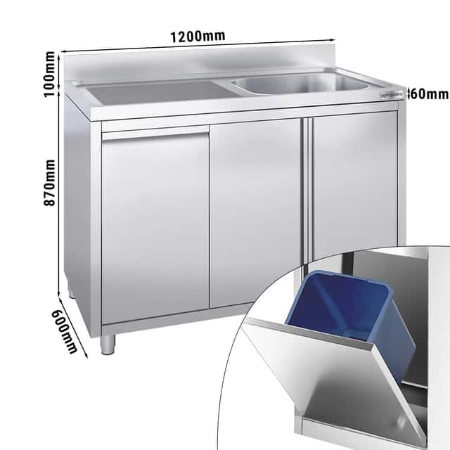 Spülschrank - 1200x600mm - mit Abfallbehälter & 1 Becken rechts