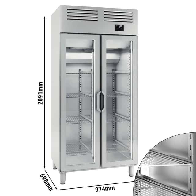 Kühlschrank Edelstahl PREMIUM PLUS - GN 1/1 - 745 Liter - mit 2 Glastüren