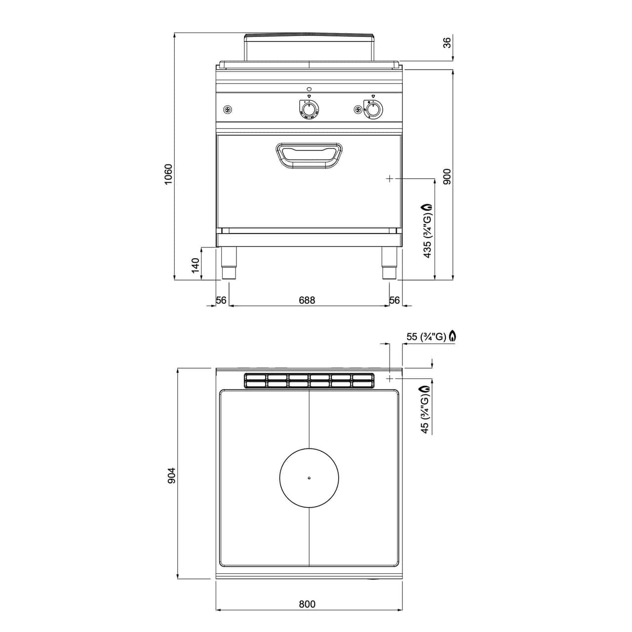 Gas Glühplattenherd - 13 kW - inkl. Gasofen - 7,8 kW