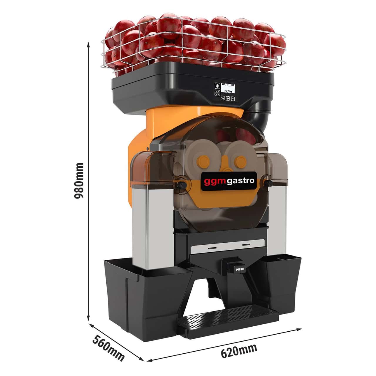 Elektrische Fruchtsaftpresse - Orange - Push & Juice-Taste - Automatische Fruchtzufuhr - inkl. Reinigungsmodus