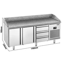 Pizza preparation table  Premium PLUS- 1980x700mm - with 2 doors & 3 drawers