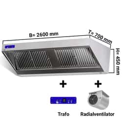 Wandhaube - 2600mm - mit Motor, Regler, Filter & Lampe