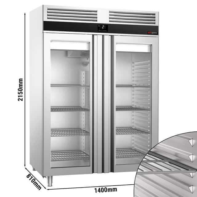 Kühlschrank Edelstahl PREMIUM - GN 2/1 - 1400 Liter - mit 2 Glastüren