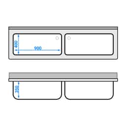 Topfspülschrank - 2000x600mm - mit 2 Becken