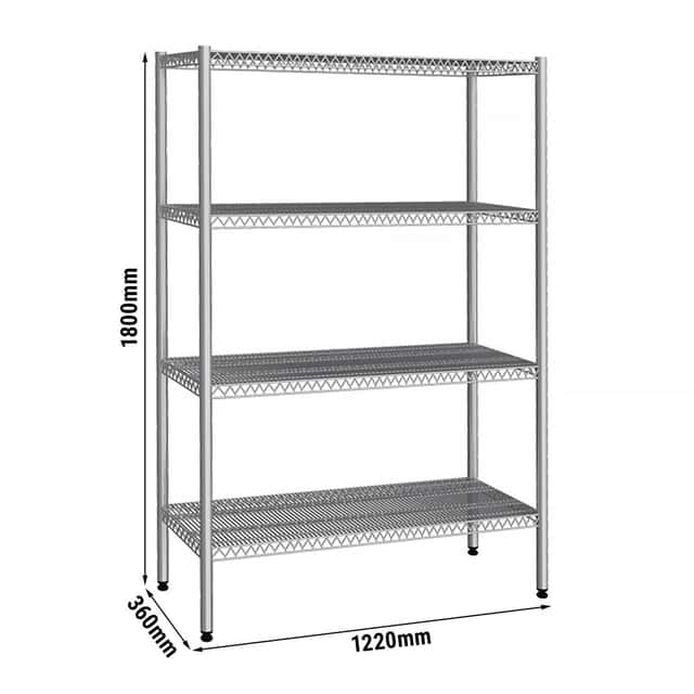 Edelstahlregal - 1220x360mm - mit 4 Drahtböden (FEST)