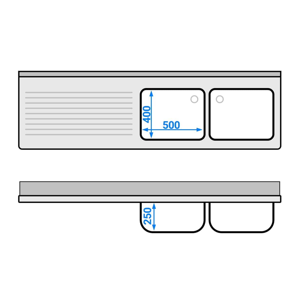 Spülmaschinen-Spülschrank - 2000x600mm - mit 2 Becken rechts