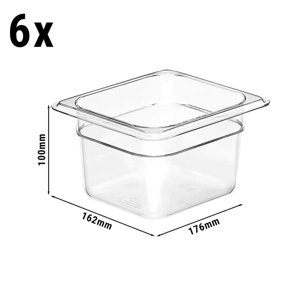 (6 Stück) CAMBRO | CAMWEAR® -  Polycarbonat GN-Behälter 1/6 - Clear - Tiefe 100 mm