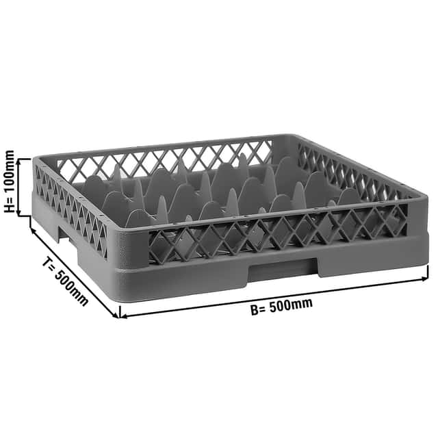 (6 Stück) Gläserspülkorb 1/1 - 500x500mm - mit 16 Fächern - Grau
