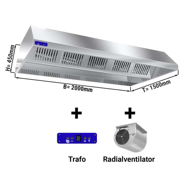 Deckenhaube 2,0 m - mit Motor, externen Regler, Filter und Lampe