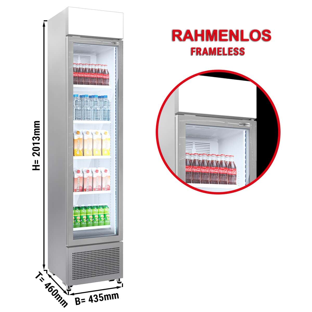 Getränkekühlschrank - 145 Liter - rahmenloses Design - 1 Glastür & Werbedisplay