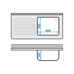 Spültisch ECO - 1400x700mm - mit Grundboden & 1 Becken rechts