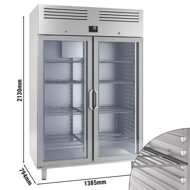 Tiefkühlschrank Edelstahl PREMIUM PLUS - GN 2/1 - 1240 Liter - mit 2 Glastüren