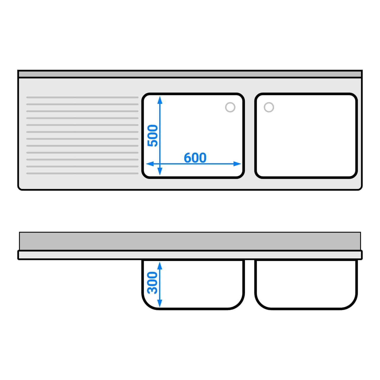 Spülschrank ECO - 2000x700mm - mit 2 Becken rechts