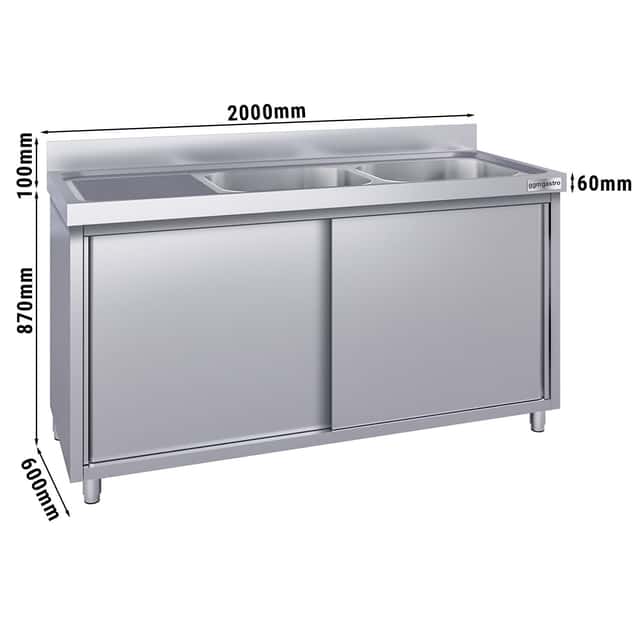 Spülschrank ECO - 2000x600mm - mit 2 Becken rechts