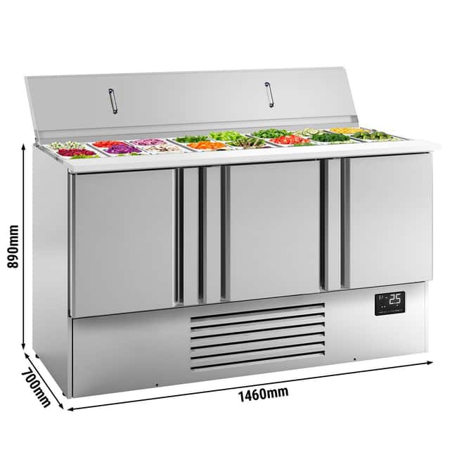 Saladette Premium PLUS - 1460mm - 3 Türen - Einlass für GN-Behälter