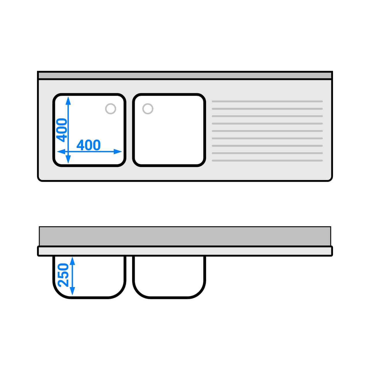 Spülmaschinen-Spülschrank - 1600x600mm - mit 2 Becken links