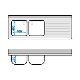 Spülmaschinen-Spülschrank - 1600x600mm - mit 2 Becken links