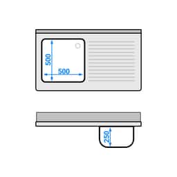 Spülschrank - 1200x700mm - mit 3 Schubladen & 1 Becken links